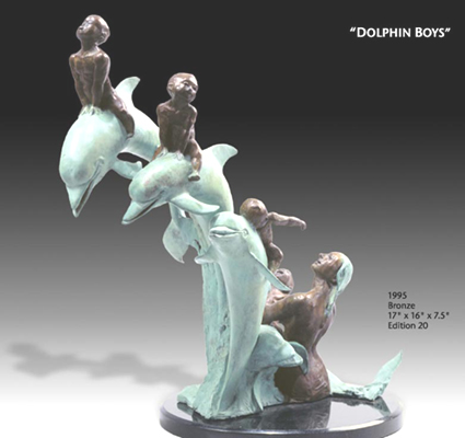 - Dolphin Boys - Bronze sculpture by Barry Johnston